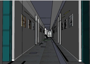 某现代风格建筑学院教学楼走廊设计SU(草图大师)模型