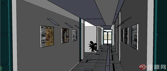 某现代风格建筑学院教学楼走廊设计SU模型(2)