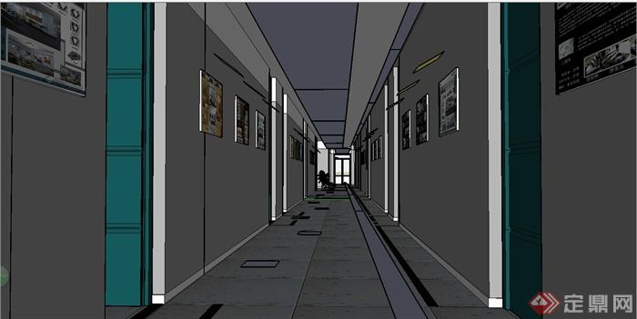 某现代风格建筑学院教学楼走廊设计SU模型(1)