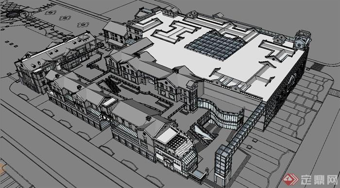 某现代中式风格商业街建筑设计SU模型含3DMAX和CAD施工图以及JPG效果图(5)