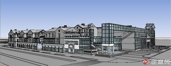 某现代中式风格商业街建筑设计SU模型含3DMAX和CAD施工图以及JPG效果图(6)