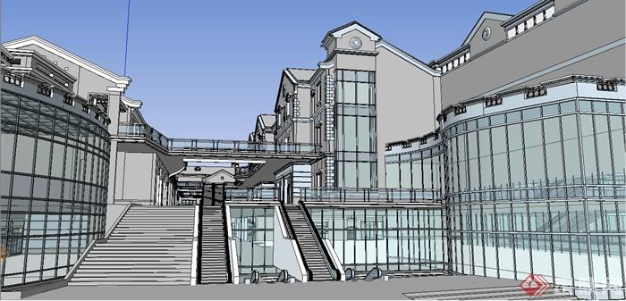某现代中式风格商业街建筑设计SU模型含3DMAX和CAD施工图以及JPG效果图(7)