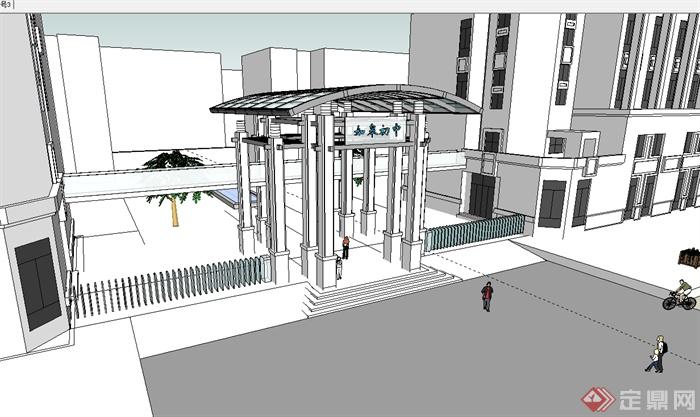 现代风格商住小区大门设计su模型(2)