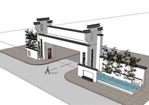 徽派小区大门设计SU(草图大师)模型