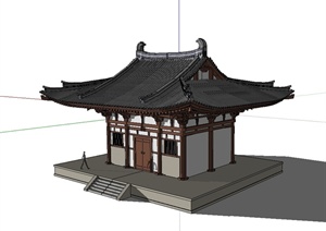 某现代中式风格亭房建筑设计SU(草图大师)模型