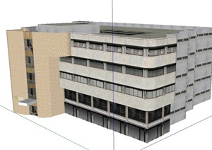 某现代风格办公楼建筑设计SU(草图大师)贴图模型