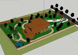 现代风格别墅住宅庭院景观规划设计SU(草图大师)模型