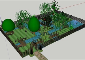 某乡村田园风格庭院景观规划设计SU(草图大师)模型