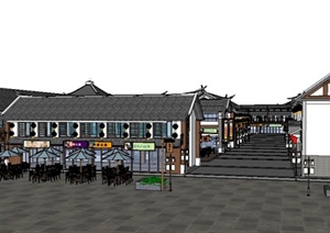 某现代中式精致商业街建筑设计SU(草图大师)模型
