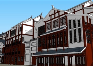 精致古典中式风格商业街建筑设计SU(草图大师)模型