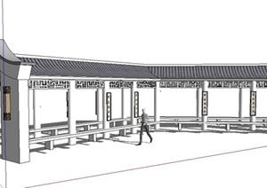 简约中式长廊设计SU(草图大师)模型