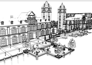 某欧式风格滨湖商业街建筑设计SU(草图大师)模型