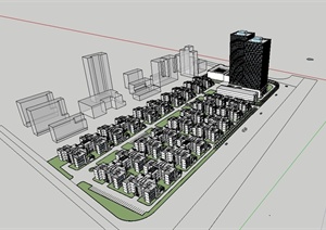 现代风格小区规划及办公楼设计SU(草图大师)模型