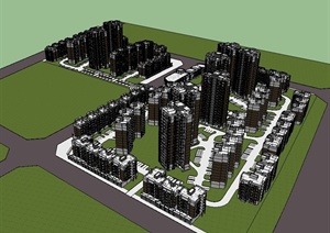 现代风格高层居住小区规划设计方案SU(草图大师)模型