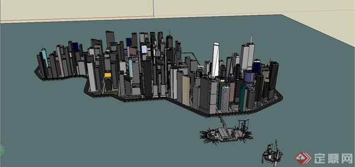 美式风格简约城市建筑设计SU模型(1)