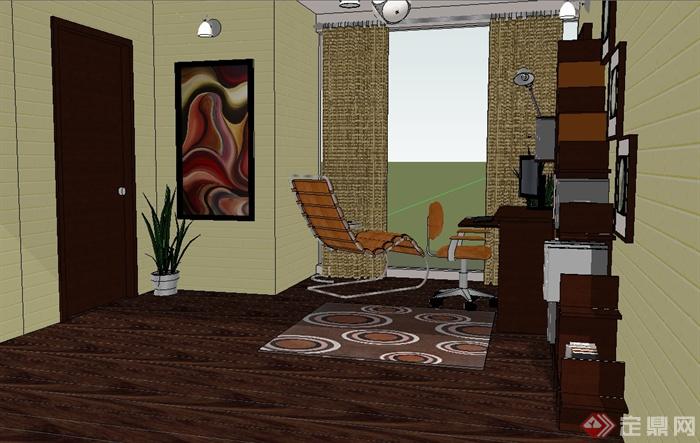 某现代风格住宅空间办公室设计su模型(3)