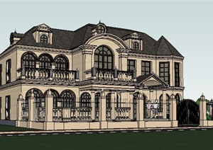 法式风格私人公馆别墅住宅建筑设计SU(草图大师)模型
