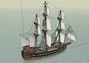 美式精致古典战船设计SU(草图大师)模型
