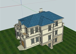 某美式风格精致独栋别墅建筑楼设计SU(草图大师)模型