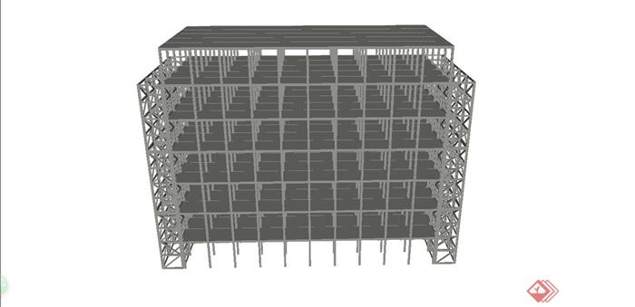 办公楼建筑钢构架设计SU模型(1)