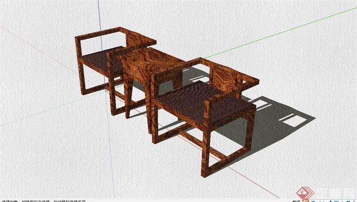 古典中式风格对谈桌椅组合设计SU模型(2)