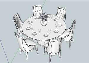 欧式风格圆型餐桌椅设计SU(草图大师)模型