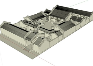 某古典中式风格精细四合院建筑设计SU(草图大师)模型