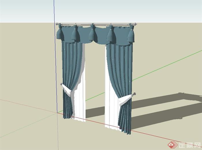 地中海风格双层窗帘设计SU模型(1)