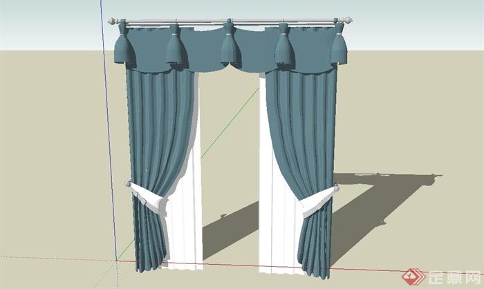 地中海风格双层窗帘设计SU模型(3)