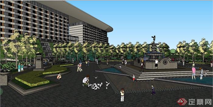 某现代风格酒店广场景观规划设计SU模型(1)