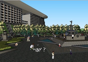 某现代风格酒店广场景观规划设计SU(草图大师)模型