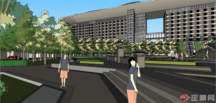 某现代风格酒店广场景观规划设计SU模型(4)