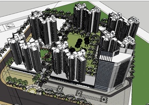 现代风格住宅小区景观及建筑设计SU(草图大师)模型
