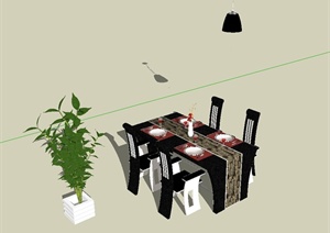 现代风格餐厅餐桌椅设计SU(草图大师)模型