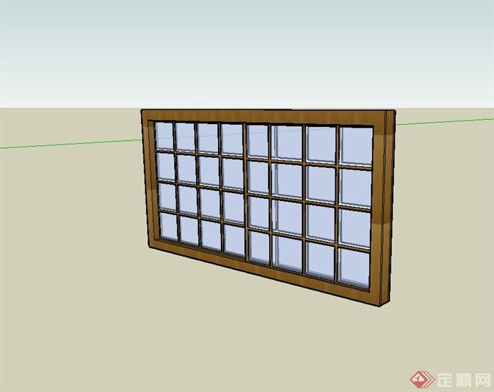 现代中式风格格子窗户设计su模型(2)