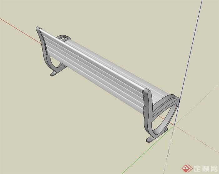 现代风格公园长条坐凳设计su模型(3)