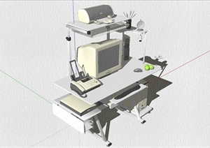 现代风格电脑工作桌设计SU(草图大师)模型