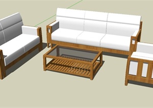 中式精致沙发茶几组合设计SU(草图大师)模型