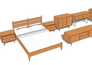 木质床以及收纳柜设计SU(草图大师)模型