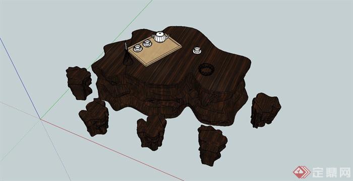 木质精致茶艺桌设计SU模型(1)