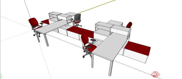 现代办公桌设计SU模型(1)