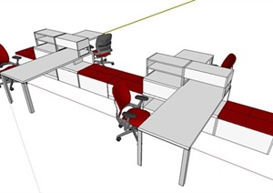 现代办公桌设计SU(草图大师)模型