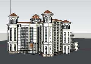 三亚某东南亚风格精致酒店建筑设计SU(草图大师)模型