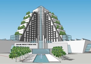 新疆某现代精致高层酒店建筑设计SU(草图大师)模型