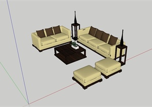 现代中式风格沙发组合设计SU(草图大师)模型