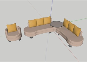 某现代风格客厅沙发组合设计SU(草图大师)模型
