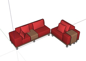 某现代风格红色客厅沙发设计SU(草图大师)模型