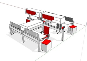 现代风格办公空间办公桌椅设计SU(草图大师)模型