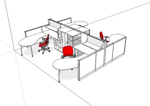 某现代风格办公空间桌椅设计SU(草图大师)模型