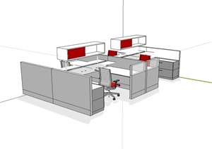 现代风格室内办公空间桌椅设计SU(草图大师)模型